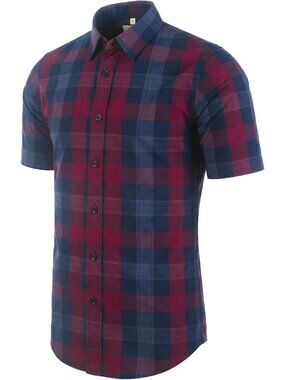 Men's Casual Plaid Short Sleeve Button Down Shirt, 100% Cotton, Regular Fit